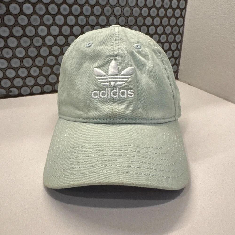 Adidas Hat‎ Cap Mint Green White Trefoil Strap Back Spell Out Logo Trefoil OSFA